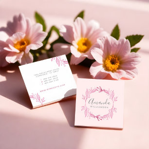 Elegantes rosa florales Wasserfarben-Botanik-Wappe Quadratische Visitenkarte