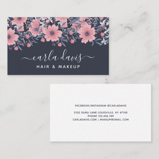 Elegantes rosa florales Wasserfarbengeschäft Visitenkarte (Vorne/Hinten)
