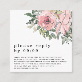 Elegantes Rosa Florals QR Code Wedding RSVP Begleitkarte