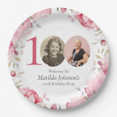 Elegantes Rosa Foto 100. Geburtstagsparty Pappteller (Vorderseite)