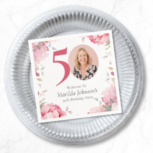 Elegantes Rosa Foto 50. Geburtstagsparty Serviette