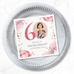 Elegantes Rosa Foto 60. Geburtstagsparty Serviette