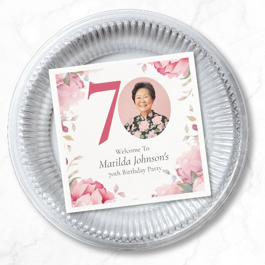 Elegantes Rosa Foto 70. Geburtstagsparty Serviette