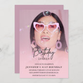 Elegantes Rosa Foto Abendessen 41. Geburtstag Einladung (Vorne/Hinten)
