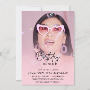 Elegantes Rosa Foto Abendessen 58. Geburtstag Einladung