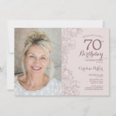 Elegantes Rosa Foto am 70. Geburtstag Einladung (Vorderseite)