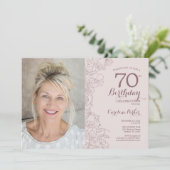 Elegantes Rosa Foto am 70. Geburtstag Einladung (Stehend Vorderseite)