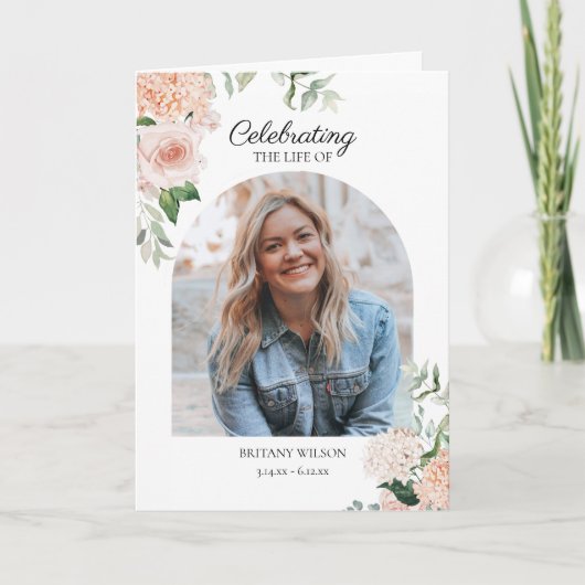 Elegantes Rosa Foto Beerdigung Gedenkmal Programm (Vorderseite)