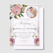 Elegantes Rosa Foto Blumenwasser Hochzeit Pergament Einladungen (Versetzt)