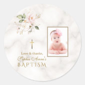 Elegantes Rosa Foto Florenz Taufe Runder Aufkleber (Vorderseite)