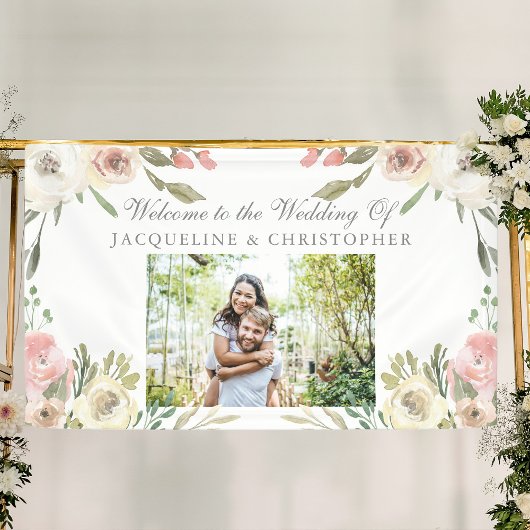 Elegantes Rosa Foto Hochzeit Begrüßung Banner