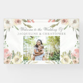 Elegantes Rosa Foto Hochzeit Begrüßung Banner (Horizontal)
