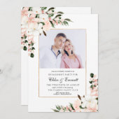 Elegantes rosa Foto mit floraler Beteiligung Einladung (Vorne/Hinten)