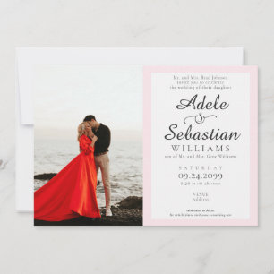 Elegantes Rosa Foto Monogramm feierliche Hochzeit Einladung