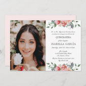 Elegantes rosa Foto Quinceañera Einladung (Vorne/Hinten)