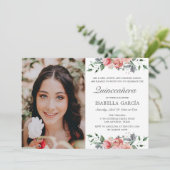 Elegantes rosa Foto Quinceañera Einladung (Stehend Vorderseite)