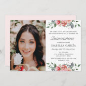 Elegantes rosa Foto Quinceañera Einladung (Vorne/Hinten)