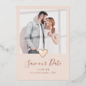 Elegantes rosa Foto Save the Date Real Rose Gold Folieneinladung (Vorderseite)