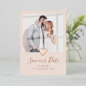 Elegantes rosa Foto Save the Date Real Rose Gold Folieneinladung (Stehend vorne)