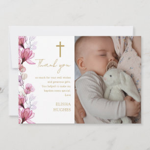 Elegantes rosa Foto Taufe Christening Dankeskarte