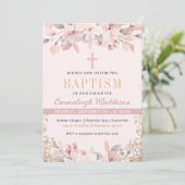 Elegantes rosa Foto Taufe Einladung (Stehend Vorderseite)
