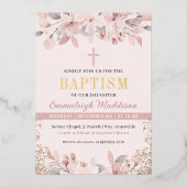 Elegantes rosa Foto Taufe Folieneinladung (Vorderseite)