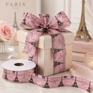 Elegantes rosa französisches Vintage-Paris Eiffelt Satinband