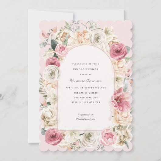 Elegantes, rosa Frühlingsgarten Brautparty inv Einladung (Vorderseite)