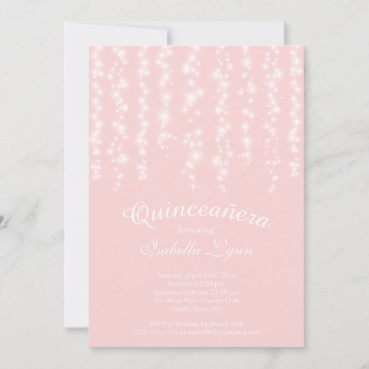 Elegantes rosa Funkellicht Quinceñera Party Einladung (Vorderseite)