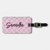 Elegantes rosa funkelnd Glitzer Monogramm Gepäckanhänger (Vorderseite horizontal)