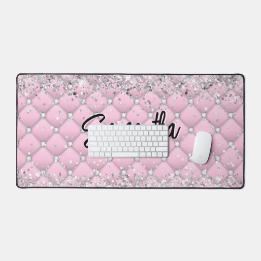 Elegantes rosa funkelnd Glitzer Monogramm Schreibtischunterlage (Tastatur & Maus)