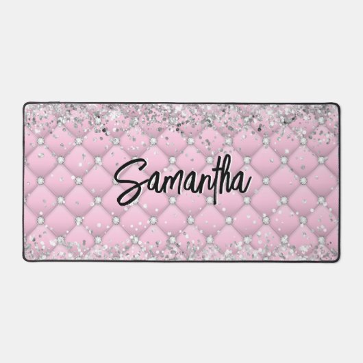 Elegantes rosa funkelnd Glitzer Monogramm Schreibtischunterlage (Vorderseite)