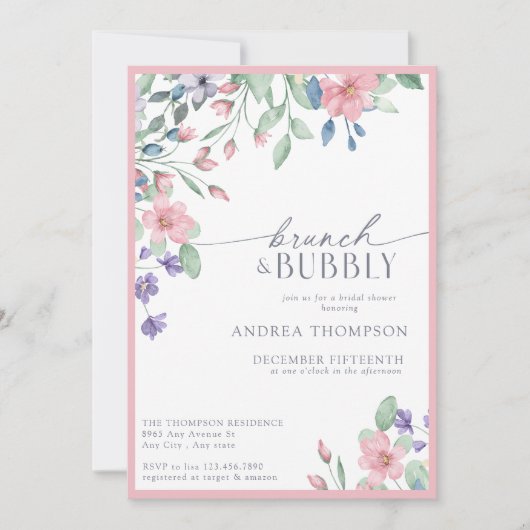 Elegantes Rosa Garden Blume Brautparty Einladung (Vorderseite)