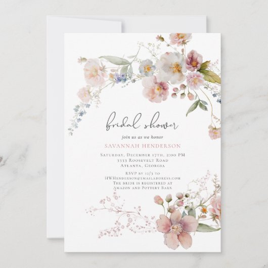 Elegantes Rosa Garten Brautparty Einladung (Vorderseite)