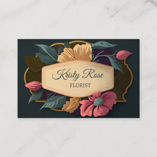 Elegantes Rosa Gelbe Blume Grün Gold Visitenkarte (Vorderseite)