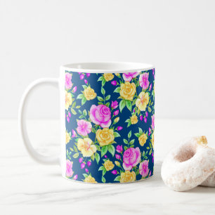 Elegantes rosa, gelbes Rosenmuster Kaffeetasse