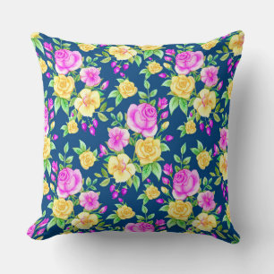 Elegantes rosa, gelbes Rosenmuster Kissen