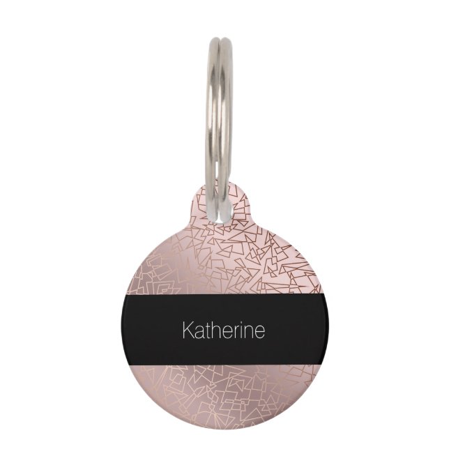 Elegantes, rosa geometrisches Motiv der Rose Haustiermarke (Vorderseite)