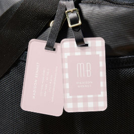 Elegantes rosa Gingham-Monogramm Gepäckanhänger