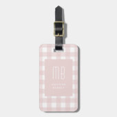 Elegantes rosa Gingham-Monogramm Gepäckanhänger (Vorderseite vertikal)