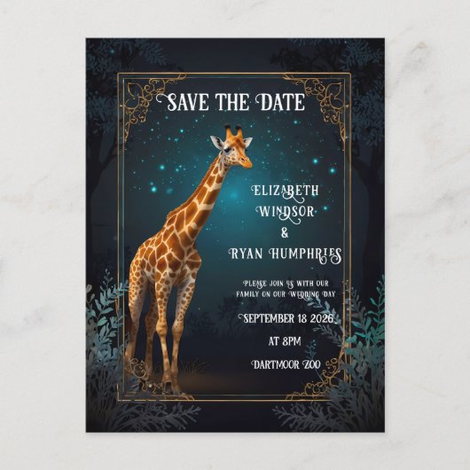 Elegantes Rosa Giraffe Wedding Invitation Foto Postkarte (Vorderseite)