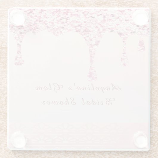 Elegantes Rosa Glam Glitzer Tropfen Brautparty Glasuntersetzer (Rückseite)