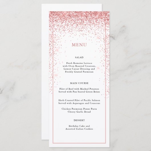 Elegantes Rosa Glitzer Besondere Anlass Menü Menükarte (Vorne/Hinten)