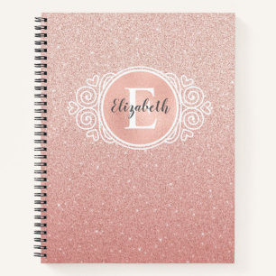Elegantes rosa Glitzer Monogram Name Sketchbook Notizblock
