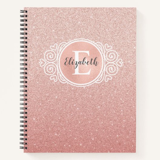 Elegantes rosa Glitzer Monogram Name Sketchbook Notizblock (Vorderseite)