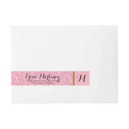 Elegantes rosa Glitzer-Muster Rundum-Adressaufkleber (Vorderseite)