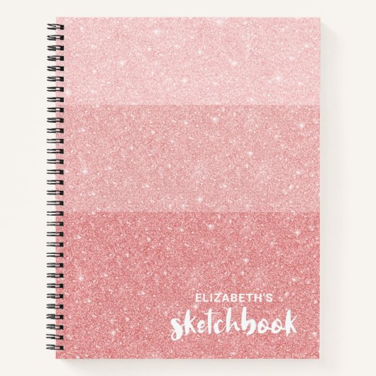 Elegantes rosa Glitzer Sketchbook mit Namen Notizblock (Vorderseite)