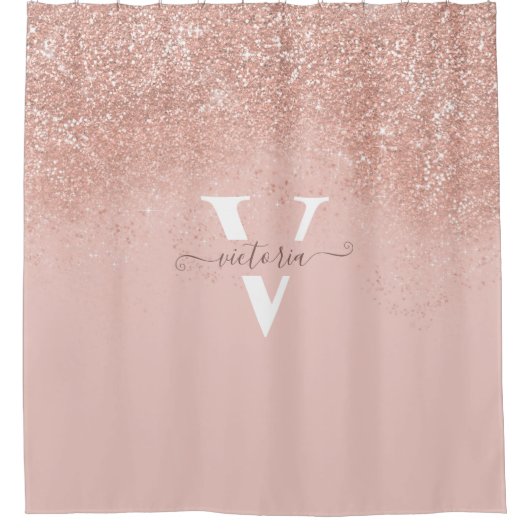 Elegantes Rosa Glitzer Sparkle Monogram Custom Duschvorhang (Vorderseite)
