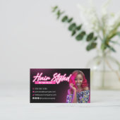Elegantes rosa Glow Hair Stylist Foto Visitenkarte (Stehend Vorderseite)