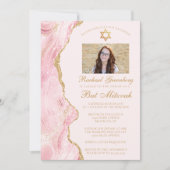 Elegantes Rosa Gold Agate Bat Mitzvah Foto Party Einladung (Vorderseite)